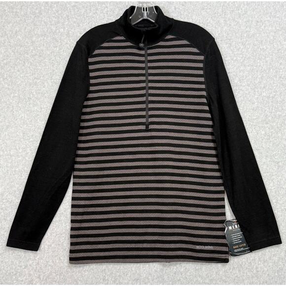 Terramar Merino Woolskins Shirt Size S 1/2 Zip Pullover Base Layer Striped - Picture 1 of 16